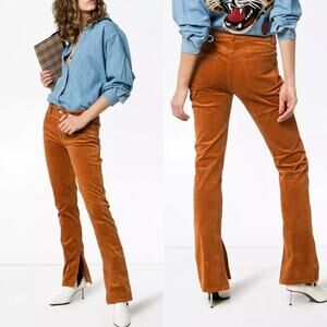 GANNI Ridgewood Burnt Orange Corduroy Split Hem Straight Leg Pants Size 6